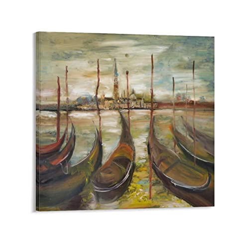 Tomart Landscape Art Painting Poster, Italian Art Painting, Venice Art Canvas Painting Posters And Prints Wall Art Pictures For Living Room Bedroom Decor 24X24Inch(60X60Cm) Frame-Style #TOP29