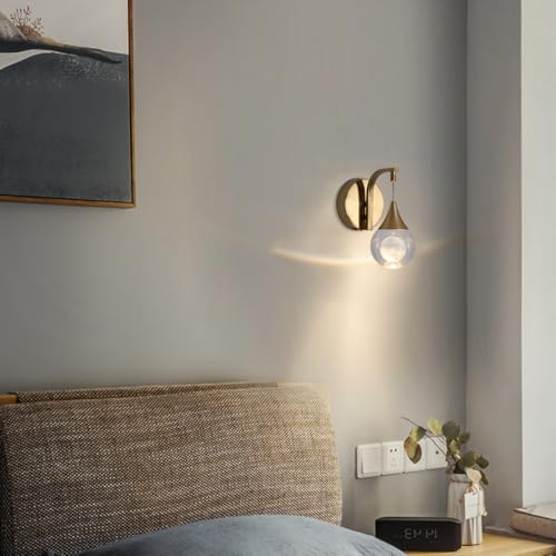 Image of Moon Wall Sconce Indoor, Crystal Sconce Wall Lighting Modern, Dimmable LED Wall Light for Bedroom Bathroom Living Room Vanity Dining Room, Brass