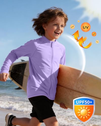 Image of Roadbox UPF 50+ Boys Zip Up Rash Guard Kids Long Sleeve Swim Shirt