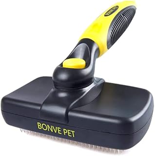 Bonve Pet Slicker Dog Brush, Self Cleaning Pet Grooming Brushes Suitable for Medium and Long Haired Dogs Cats, Professional Deshedding Tool - Removes 90% of Loose Undercoat