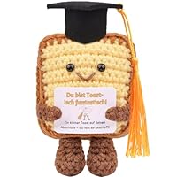 Mwmoeen Lustige Toast Abschluss Geschenk für Freund, Gestrickte Toast mit Graduierung Hut, Glücksbringer Prüfung, Pocket Hug Positive Geschenke, Prüfung Bestanden