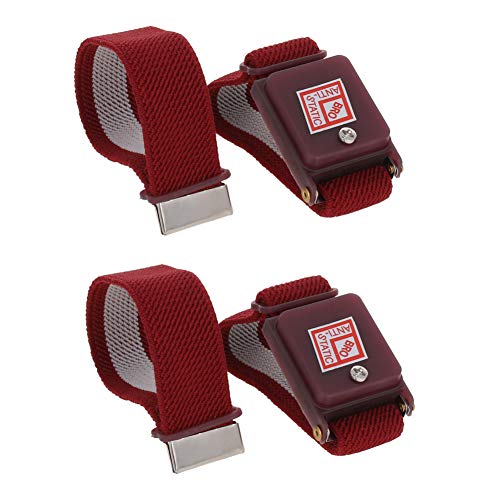 Image of Othmro 2Pcs PWH Cordless Anti Static ESD Wrist Strap Wireless Antistatic Wristband Flexible Woven Wrist Strap Discharge Band for Electronic Maintenance Dust-Free Workshop Red