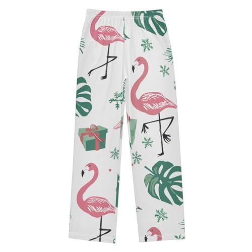 Xmas Flamingo Palm Tree Boys Long Pants Soft Trousers Elastic Waist Kids Lounge Bottoms with Pockets S-XL