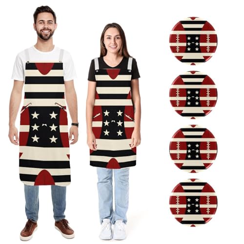 Tablier de cuisine en lin de qualité supérieure au design Art American Football