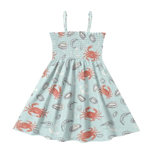 ZestyPup Girls A-Line Dress Orange Lobster Boho Smocked Sundress 7-8Y