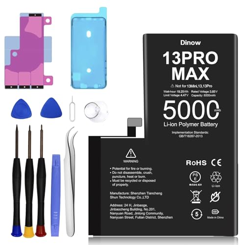 #rémunéré #Amazon<br>Batterie pour iPhone 13 Pro Max 5000mAh Batterie de Remplacement Polymère Li-ION Haute Capacité Compatible avec iPhone 13 Pro Max(A2643 A2484 A2641 A2644 A2645) avec Kit d'Outils de Remplacement