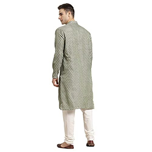 Image of Sojanya (Since 1958 Men'S Cotton Linen Blue Foil Printed Only Long Kurta