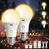Kambo E27 LED Aufladbare Glühbirne mit batterie, Wiederaufladbarer Akku mit Fernbedienung, 7W Lampe mit Timing-Funktion, 3 Farbtemperaturen für Wildcampen, Außenspaß, Outdoor Camping, 2 Stück
