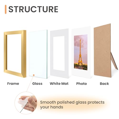 Image of upsimples 8.5 by 11 Picture Frame, Gallery Glass Photo Frames, 3Pcs, Gold