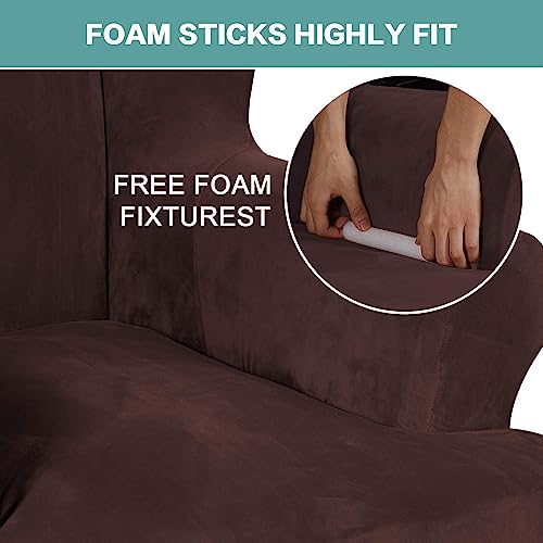 Turquoize Wing Chair Slipcover Velvet Slipcovers For Wingback Chairs Ultra Soft Plush Sofa Covers 1-Piece Furniture Cover/Wingback Chair Cover With Elastic Bottom, Machine Washable(Wing Chair, Brown) #TOP9