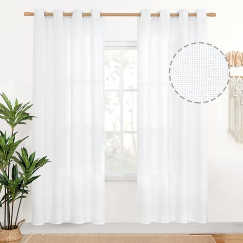 YoungsTex White Sheer Curtains 84 Inches Long, Thick Semi Sheer Linen Curtains for Living Room Grommet Light Filtering Privacy Window Drapes for Dining Room, 2 Panels, 52x84 Inch by YoungsTex - Used condition - CA$20.15