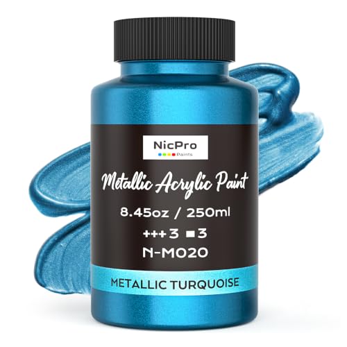 Image of Nicpro Metallic Turquoise Acrylic Paint, 8.45oz /250ml Blue Craft Paint