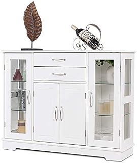 Giantex Sideboard Buffet Server Storage Cabinet W/ 2 Drawers, 3 Cabinets and Glass