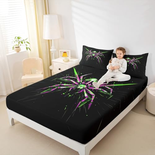 Parure de lit gothique araignée violette avec drap-housse et taies