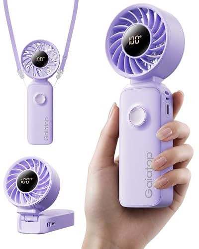Gaiatop Portable Handheld Fan, 5 Speed Rechargeable Battery Max 18 Working Hours, 3 IN 1 Neck/Desk/Hand Fan Cooling for Travel, Beach, Women/Men Outdoor Activities Gifts - Purple