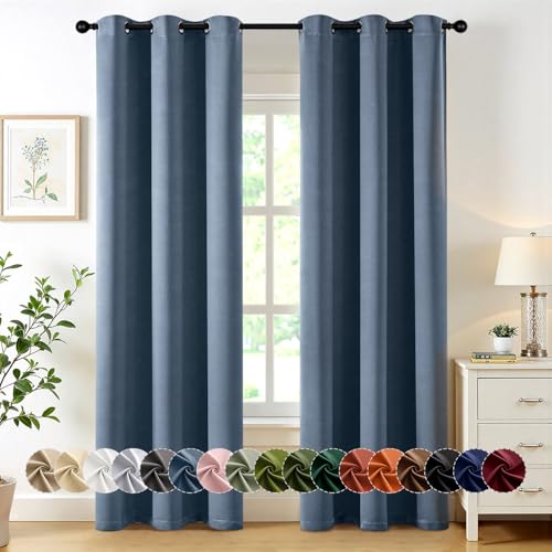 Image of MIULEE Blackout Curtains for Bedroom Living Room 2 Panels, Thermal Insulated Room Darkening Drapes Grommet Noise Reducing Light Blocking Window Treatments 72 Inches Long 34x72 Inch Stone Blue