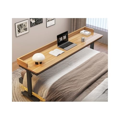 【Woxiro】木製昇降式オーバーベッドテーブル キャスター付き 介護・リモートワーク用 省スペース シンプルおしゃれ 使いやすい 多用途 日常使用(あさい胡桃色2,幅130cm)