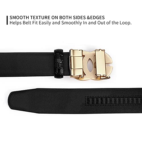 Image of ARIMIA Fashion Mens Real Leather Ratchet Belt Black Adjustable Length Full Grain Soft Genuine Cowhide Strap 1.5 Inch Wide