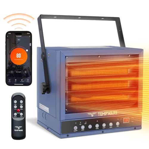TEMPWARE Electric Garage Heater 7500W with WIFI Control, Digital Fan-Forced Ceiling Mount Shop Heater with ECO Mode, 240-Volt Hardwired with Full-Function Remote and 12-Hour Timer, Ideal for Workshop