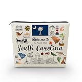 1.The Take Me To South Carolina Makeup Bag is made from durable materials. Polyester fiber makes the bag have the characteristics of both durability and softness. The metal zipper and the sponge interlayer ensure the security of your personal stuff. ...