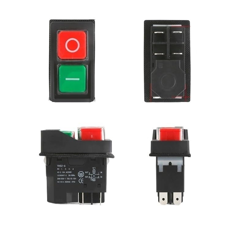 GUMMMY HOMEYH02A - Interruptores de botón de arranque electromagnéticos, equipo de máquina-herramienta, IP55, impermeable, bruja de seguridad 28A, reemplaza KLD28A KJD17A (enchufe tipo A de 4 pines