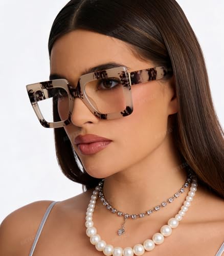 Image of AIEYEZO Oversized Square Blue Light Glasses for Women Cute Big Frame Glasses Fashion Clear Multi-Color Computer Eyewear