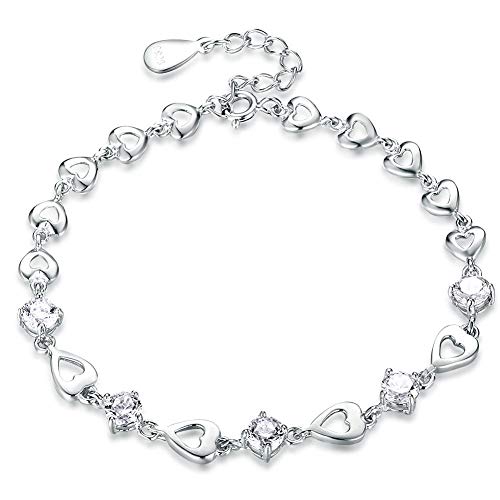 Bracelet en argent S925 et zircon en cœur pour femme