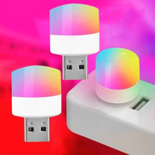 Image of 3Pack Mini USB Night Light - 7 Color Changing LED Atmosphere Light, Compact Plug in Ambient Lighting Source for Home Kitchen Bedroom Bathroom Hallway Corridor Nursery, Car Tiny Decorative Lamp Bulb