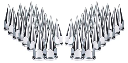 TORQUE 40 pcs of 33mm Chrome Spike Screw-on Lug Nut Covers for Volvo & International & Peterbilt & Kenworth & Mack & Freightliner (Cascadia, Columbia, M2, FLD) Semi Trucks (4 x TR10570)