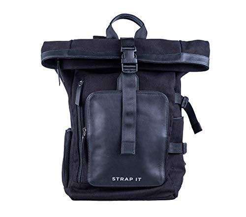 Image of Strap It TABI - Multipurpose Canvas Rolltop Laptop Backpack with Genuine Leather Details