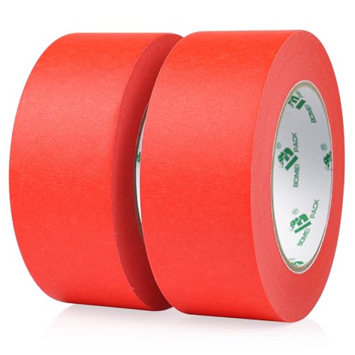 BOMEI PACK Cinta de Carrocero Rojo 48mmx50m Cinta de Pintor No Deja Residuos Fácil de Remover para Hogar Arte Oficina Decoración Manualidad Profesional