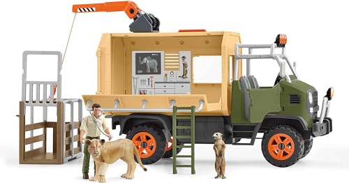 schleich WILD LIFE|Gros camion de sauvetage d’animaux42475|set de jeu réaliste avec camion,2 figurines lionne&suricate,figurine articulée de ranger et...