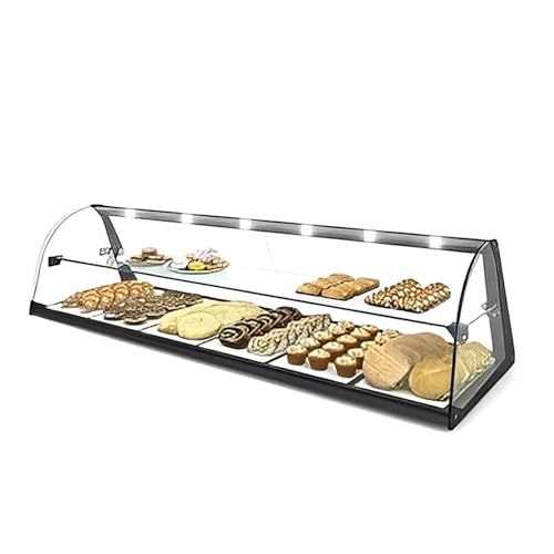MBH - Expositor Neutro de Cristal Curvado de 84 cm y 2 Pisos para hostelería. Vitrina expositora de sobremesa Neutra para Bar y Restaurante. Sin LED.
