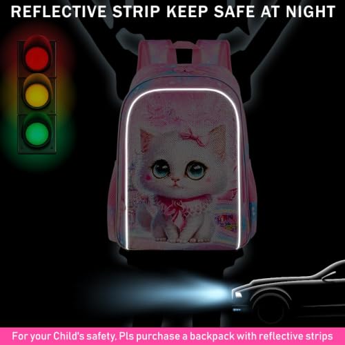 Image of CCJPX 3PCS Cat Backpack for Girls, 16 inch Kids Bookbag and Lunch Box for Elementary School Toddler Kindergarten Preschool