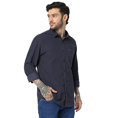 Image of Spykar Men's Slim Fit Raised Collar Full Sleeve Solid Casual Shirts