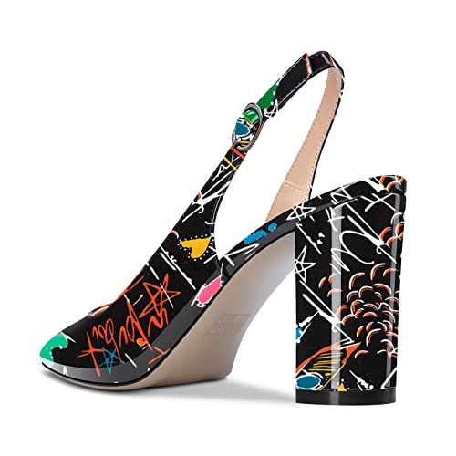 Aachcol Women Pointed Toe Pumps Chunky Block Mid Heel Ankle Strap Slingback Dress Shoes 3.5 Inch3