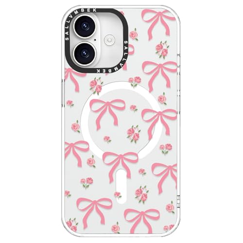 sallvmbek for iPhone 17 Case 6.3 inch,Compatible with MagSafe,Cute Bow Print Pattern Design,Magnetic Magnet Mag Safe Shockproof Protective Clear TPU Bumper Cases Cover for Women Girly