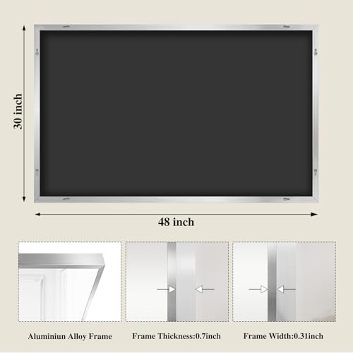 Image of Koonmi Silver Rectangle Wall Mirror, 30x48 Inch Bathroom Mirror, Aluminum Frame Vanity Mirror for Entryway, Living Room, Bedroom Bathroom, Hangs Horizontally or Vertically