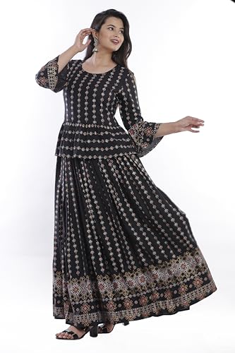Image of Women's Rayon Printed Top and Skirts Set