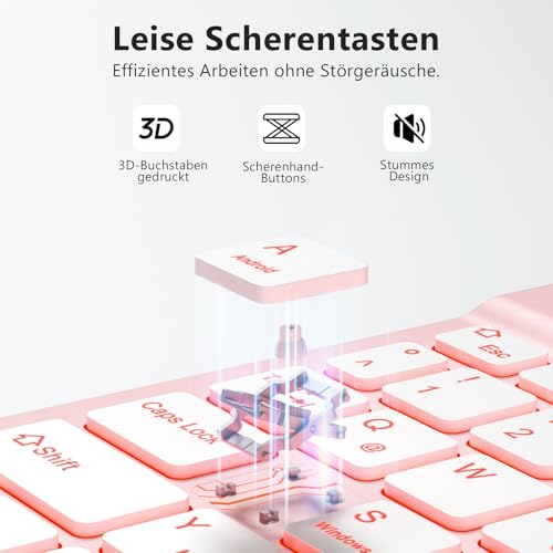 Vobafe Bluetooth Tastatur mit Telefonhalter für iOS/Android/Windows, Kabellose Tablet Tastatur für iPad/iPhone/Samsung/Laptop, Ultradünn Deutsche QWERTZ iPad Keyboard, 7 Farben Beleuchtete, Hellrosa