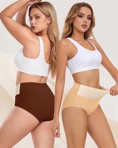 Image of Women's Cotton Underwear High Waisted Tummy Control Soft Stretch Briefs Full Coverage Panties 5 Pack