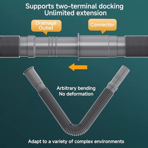 YIOVVOM 1-1/4 Inch Angle Simple Flexible and Expandable Drain Pipe Tube S Trap, Universal Plastic Angle Simple Extension Tube for Kitchen Bathroom Sink Sewer Drain Wash Basin Bathroom Sink Tube
