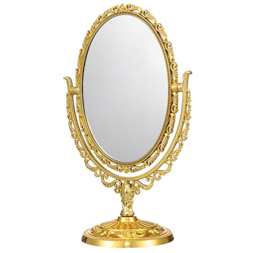 Espejo de tocador giratorio doble cara Hoement con elegante soporte de escritorio dorado 2