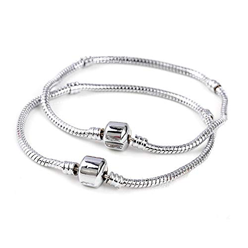 Yeshan 5Pcs Women Silver Plated Bracelet Snake Chain With Classic Bead Barrel Clasp Fits All Chamilia Troll Biagi Beads-7.5 Inch #TOP1