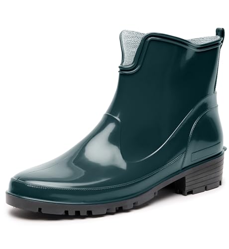 Ladeheid Botines de Agua en PVC para Mujer Botas de Lluvia Botines Impermeables de Caucho Zapatos de Goma para Primavera Wellington Boots Botas Cortas LA-930 (Verde Oscuro, 38 EU)