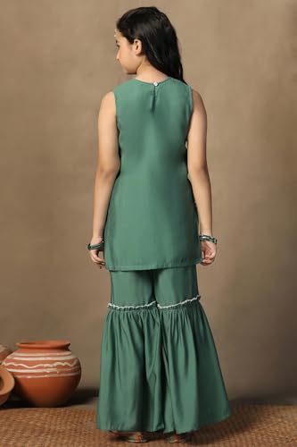 Image of Fashion Dream Girl's Chanderi Silk Ethnic Kurta and Sharara Set|Kids Salwar Suit Set|Sharara Set for Girls