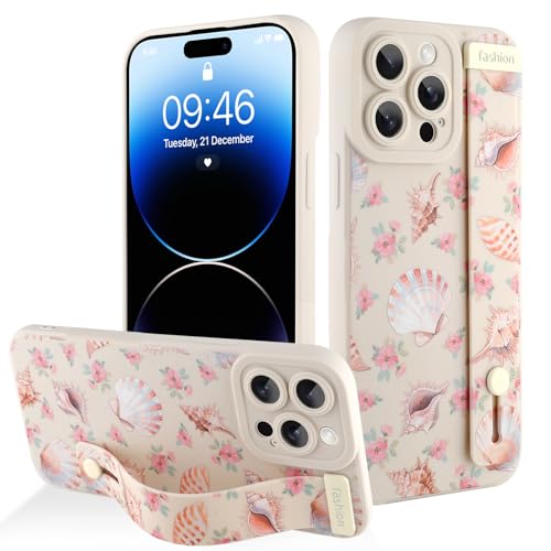 Coque iPhone 14 Pro Max silicone anti-chute avec béquille sangle blanche