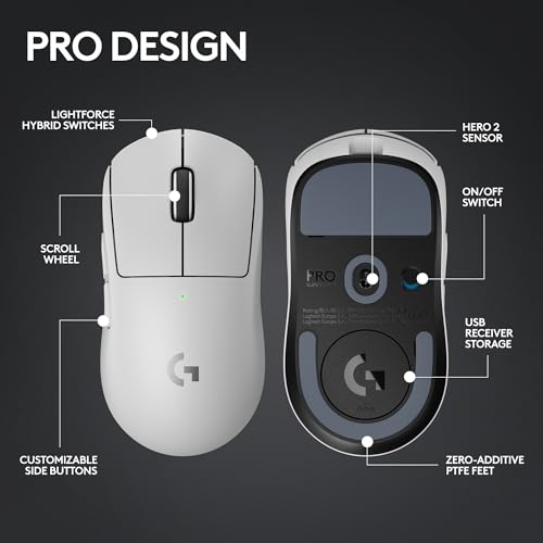 Image of Logitech G PRO X SUPERLIGHT 2 LIGHTSPEED Wireless Gaming Mouse, Lightweight, LIGHTFORCE Hybrid Switches, HERO 2 Sensor, 32,000 DPI, 5 Programmable Buttons, USB-C Charging, PC & Mac - White
