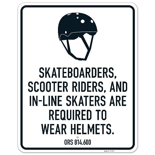 Skateboarders Scooter Riders and Inline Skaters are Required to Wear Helmets Sign, 24x30 Inches, Rust Free .063 Aluminum, Fade Resistant, Made in USA
