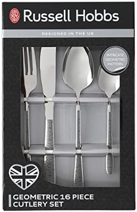 Russell Hobbs RH01519EU 16 Piece Cutlery Set, Rhombus Geometric Design, 18/0 Stainless Steel, Stylish Flatware Service for 4 People, Knife/Fork/Spoon, Perfect for Students, Families & New Homeowners